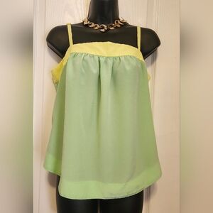 HD in Paris Lime Green and Pale Yellow Spaghetti Strap Camisole Size 8 EUC